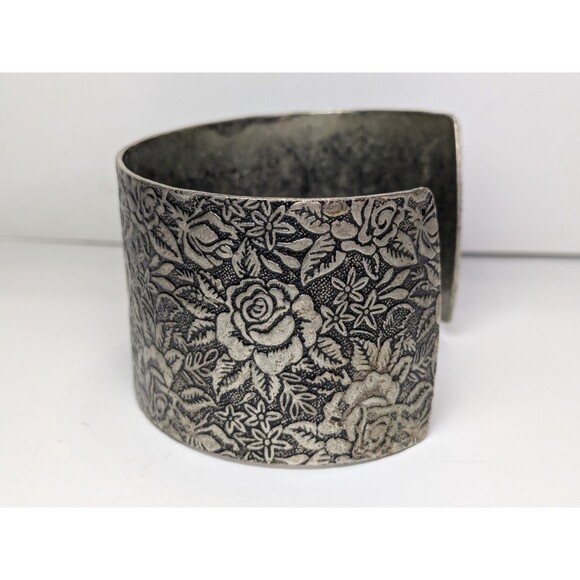 Roses Textured Metal Cuff Bracelet - Picture 3 of 5